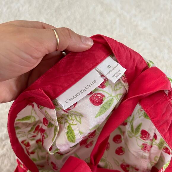 Charter Club Girls Size 10 100% Cotton Strawberry Print Dress Ruffle Halter Neck - Picture 5 of 6
